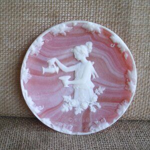 Vintage Pink Incolay Ancient Greek Lady Small Dish